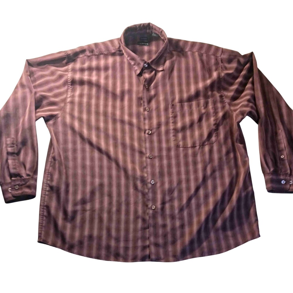 George Faux Sueded Stripe‎ Button Shirt 2XL Chest Pocket Classic Office Normcore